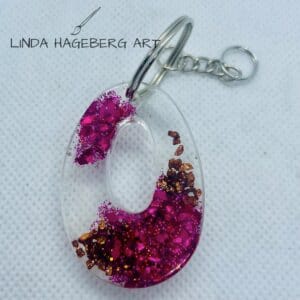 Nøkkelring O, mørk rosa og kobber